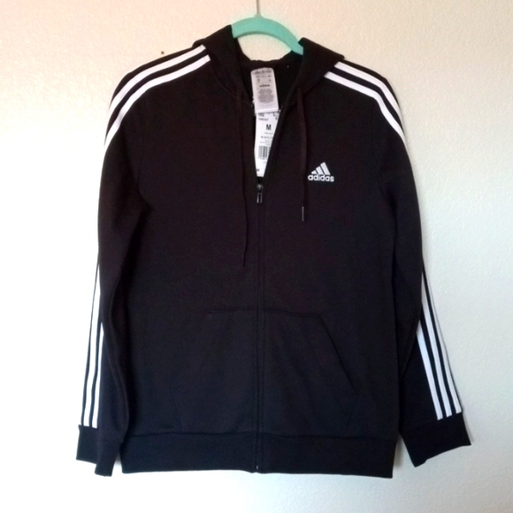 Adidas Black Hoodie with White Stripes, Woman's, Medium - Picture 1 of 14